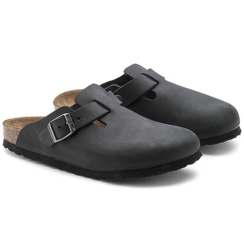 Birkenstock Oiled Læder Boston Dame Sort | DK 315PJJ